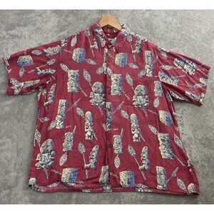 Reyn Spooner Art of Eddy Y Shirt Mens Large Tiki Rayon Button Up Hawaiian Camp